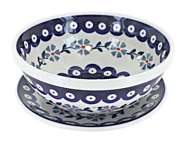 Blue Rose Polish Pottery Blue Violet Berry Bowl With Plate