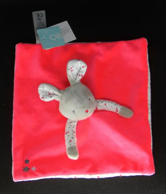 doudou plat lapin gris rose rouge étoile obaibi okaidi   neuf
