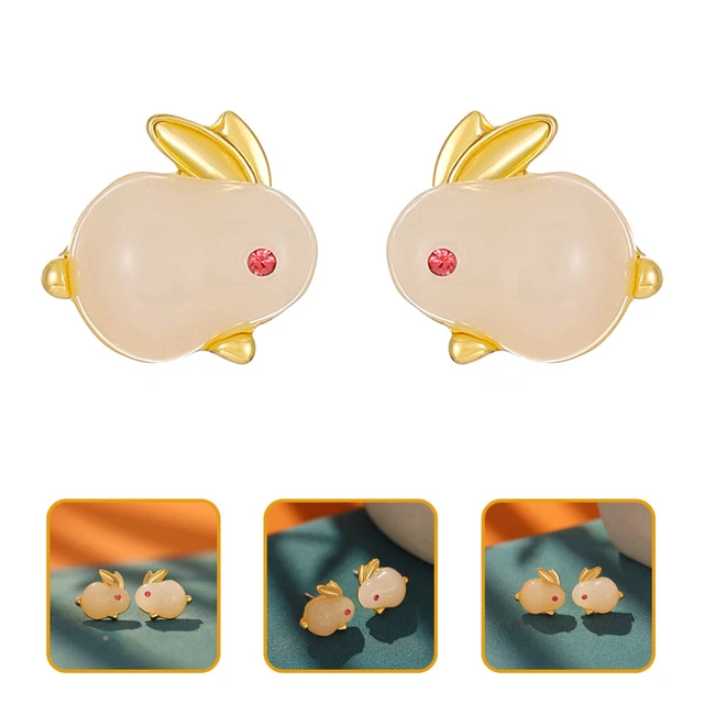 Damen Ohrstecker Jade-Kaninchen-Ohrringe Damen Ohrringe