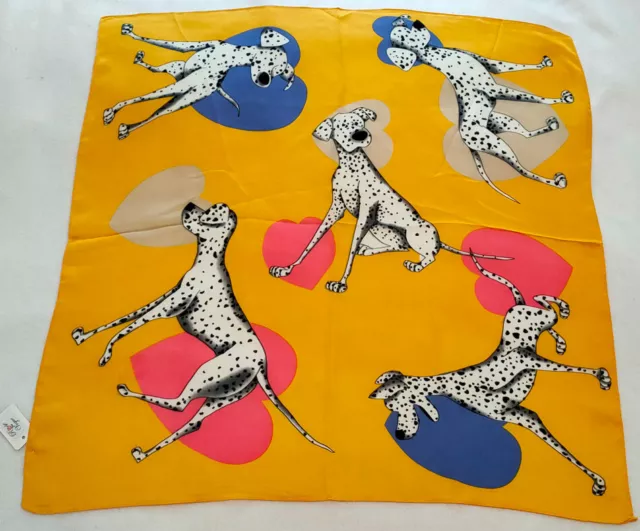 Fashion Square Silk Scarf, Five Dalmatian Dogs with Hearts Patterned,70cmx70cm