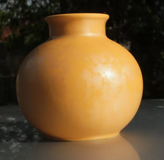 Vintage Poole Pottery Vase Round Orange Yellow Tangerine Iridescent