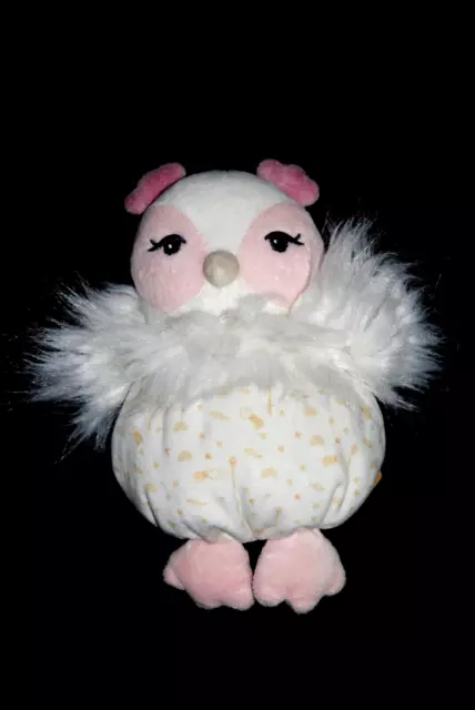 Peluche doudou hibou chouette KALOO Luna rose fourrure blanc 20 CM   TTBE