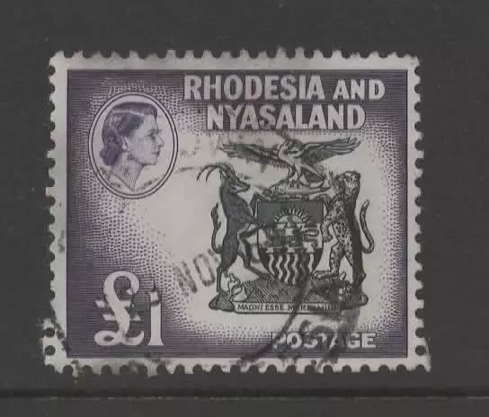 Rhodesia & Nyasaland £1 Black & Deep Violet Fine Used Value SG 31 Cat. £65