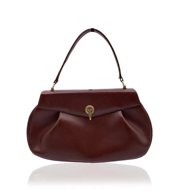 Authentique Vintage Marron Drapé Cuir Haut Poignée Sac à Main