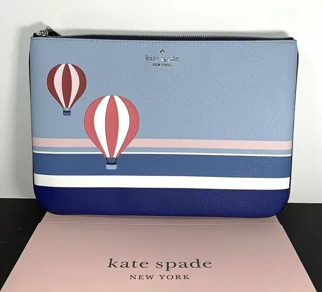 Kate Spade “Up up And Away” Hot air Balloon Large Zip Pouch New