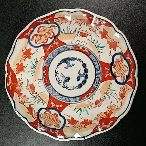 Japanese Antique Imari Plate Meiji Period Three Friends Hand Painted 21cm wide