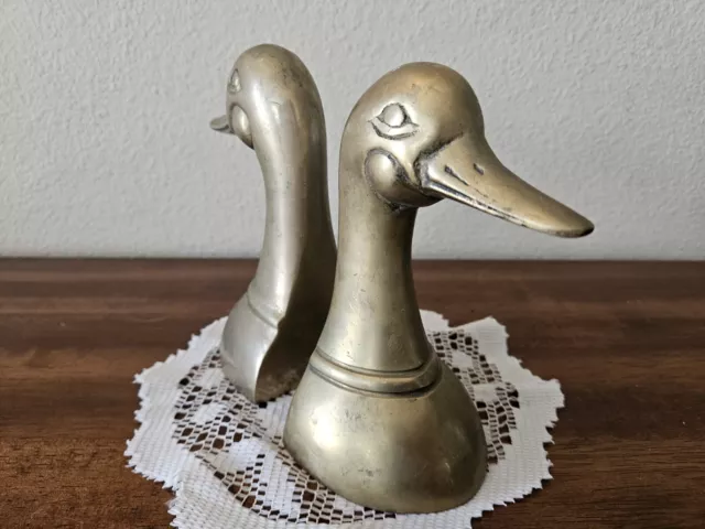 VTG MCM Brass Duck Head Bookends Mallard Ducks. Set of 2 for Office Library