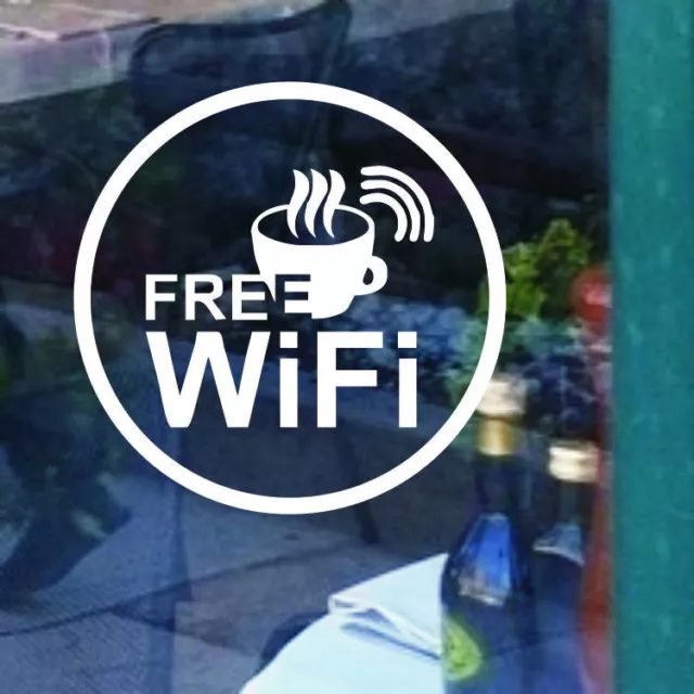 Adesivo FREE WI-FI sticker wifi libera vetrina vetro negozio bar caffè ARGENTO