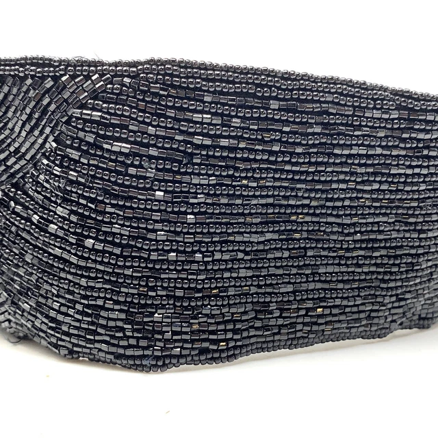 Vtg 1990s Black Hand Beaded Belt NORDSTROM Tapered Cocktail Evening 33" Curved