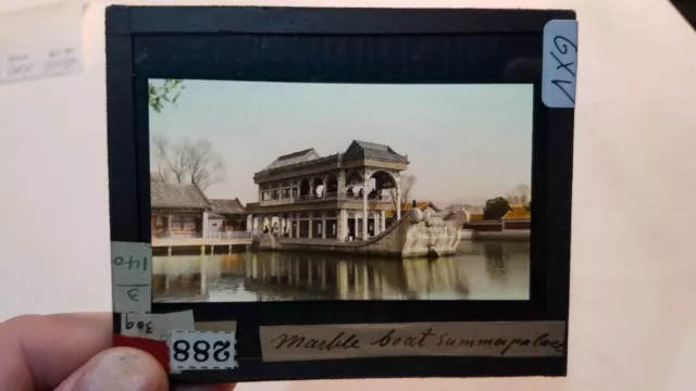 Colored Glass Magic Lantern Slide GXV CHINA CHINESE MARBLE BOAT SUMMER PLACE