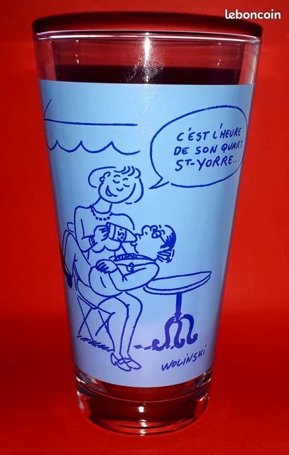 Verre vintage Vichy St Yorre illustré par Wolinski - n°2 sur 4  (série bleue)