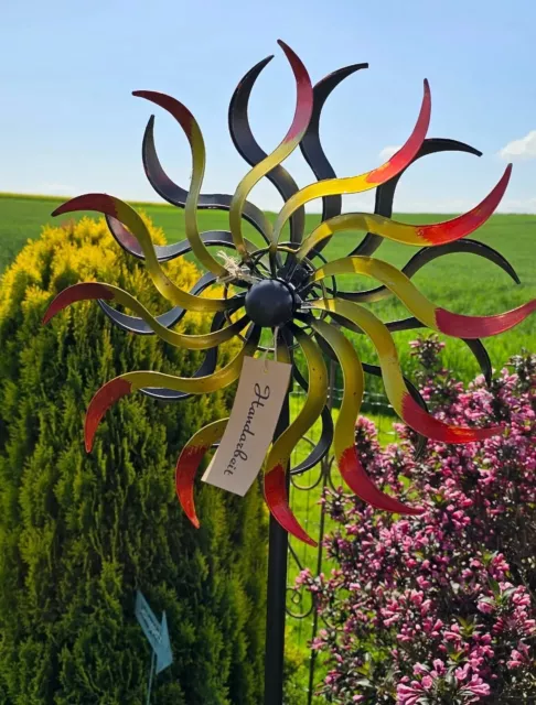 Windrad XXL ArtFerro Metall Ø38 cm Höhe 180 cm Windspiel Gartenstecker.