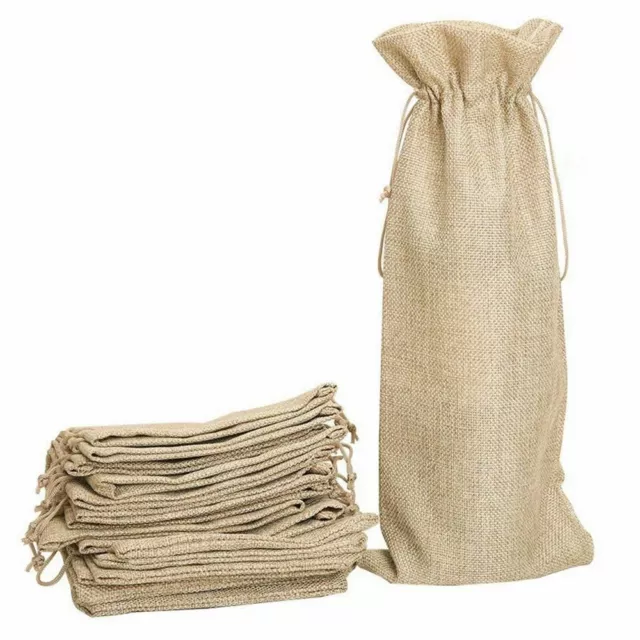 Rustic Wine Bags Pouch Wine Bottle Covers Drawstring Jute Burlap Gift Bags