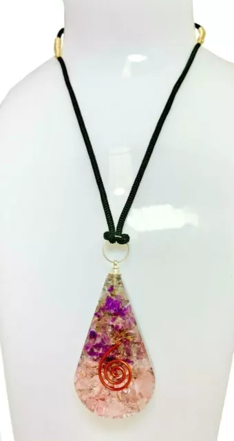 Teardrop Orgonite Pendant Copper Coil Necklace - Amethyst & Rose Quartz 2