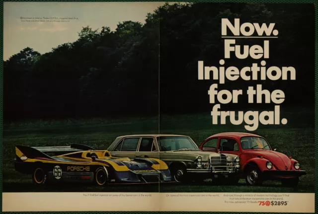 Volkswagen VW Beetle Bug Fuel Injection Porsche Mercedes Vintage Print Ad 1975