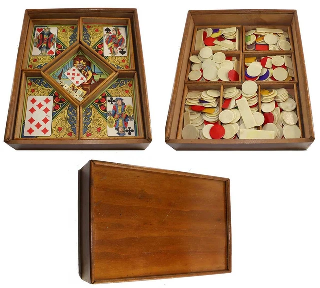 Jeu Ancien Du Nain Jaune – Boîte En Bois Avec Jetons En Os Et Casiers – Occasion Avec Odeur De Grenier – Fabriqué En France