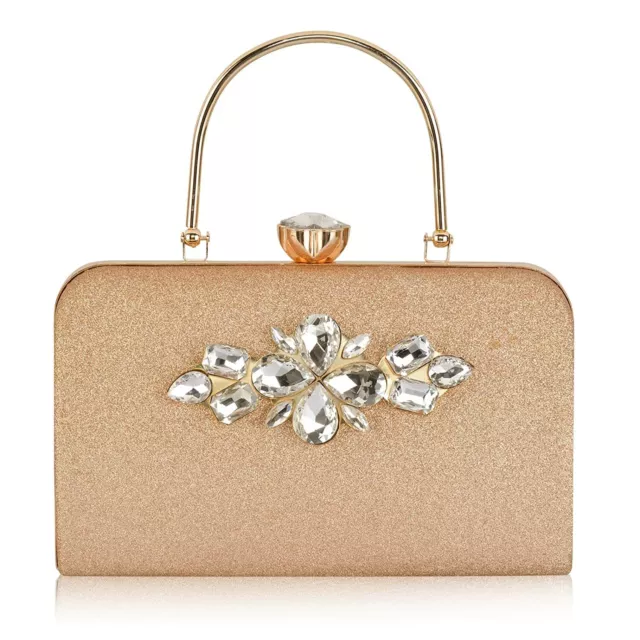 Brillo Cristal con Tachuelas Boda Bolso de Mano Noche Nupcial Bolsa Caja Mujer