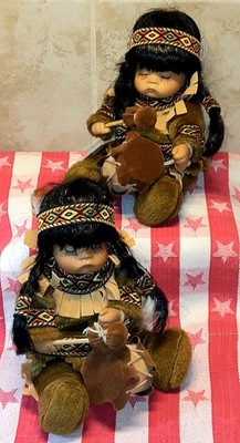 EMERALD DOLL Col. 2001 "Willie" Rich Imports Inc. Child w/Drum, #73280A~Set of 2
