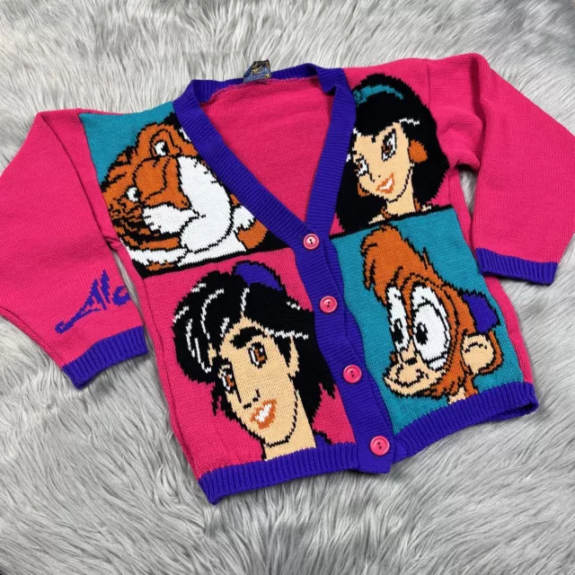 Vintage 90s Disney Aladdin Jasmine Girls Pink Cardigan Sweater