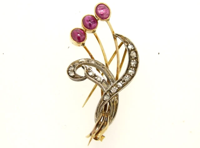 Épingle Cravate Ancienne En Or 18k Et Vermeil - Grenat - Bijou Régional Vintage
