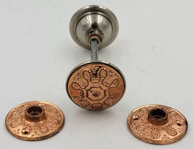 VTG Antique Victorian Brass Copper Art Nouveau Flower Floral Door Knob