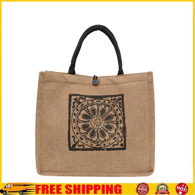 Borsa a mano spiaggia grande capacità vintage stampa mandala cotone lino tote borsa portaoggetti