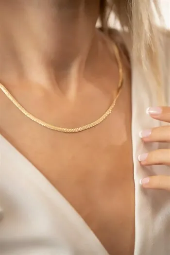 Silberkette - Halskette - 925er Sterling Geprägtes Modell, flach vergoldet