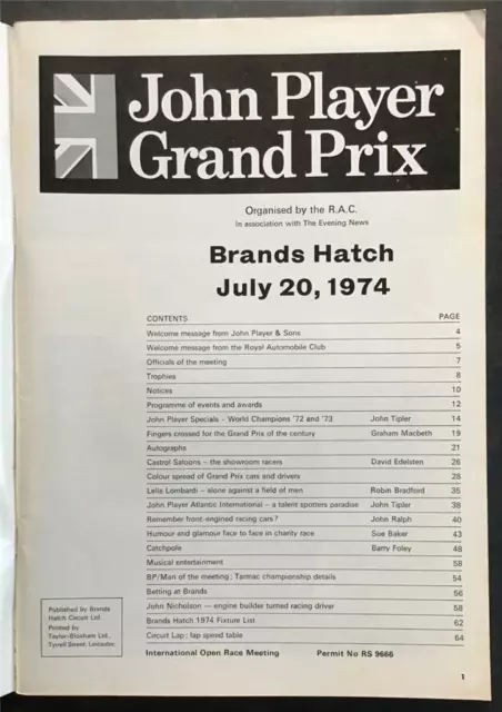 BRITISH GRAND PRIX FORMULA 1 20 JUL 1974 BRANDS HATCH F1 Official Race Programme 3