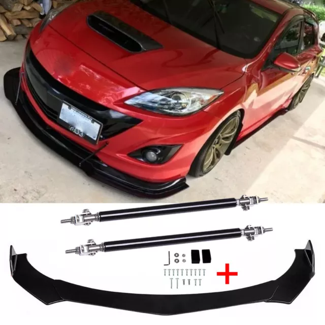 Front Bumper Lip Spoiler Splitters Chin + Strut Rods For Mazda 2 3 5 6 CX-3 CX5