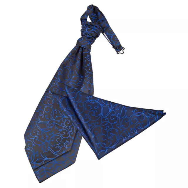 Black Blue Woven Swirl Patterned Wedding Mens Cravat Handkerchief Set by DQT