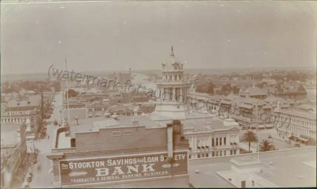 Stockton, California: Aerial Birdseye View, San Joaquin Co, CA RPPC Postcard