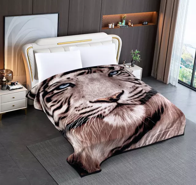 Thick 1000GSM Queen Size Cloudy Mink Blanket Two Layers Winter Throw 5kg Tiger