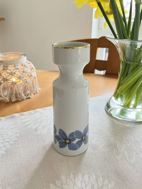 Vintage Porzellan Vase Jäger & Co. Bavaria Weiß Blumen Blau Goldrand ca. 18cm