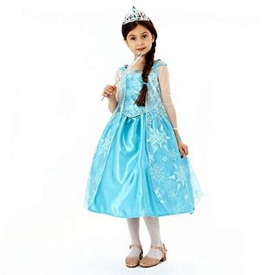Elsa Snow Queen Dress Set Fancy Costume Frozen Princess Party Ages 5-6 & 7-8yrs