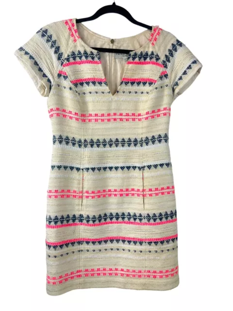 Trina Turk Women Angela Tweed Shift Dress Blue Pink Metallic Striped Dress Sz 4