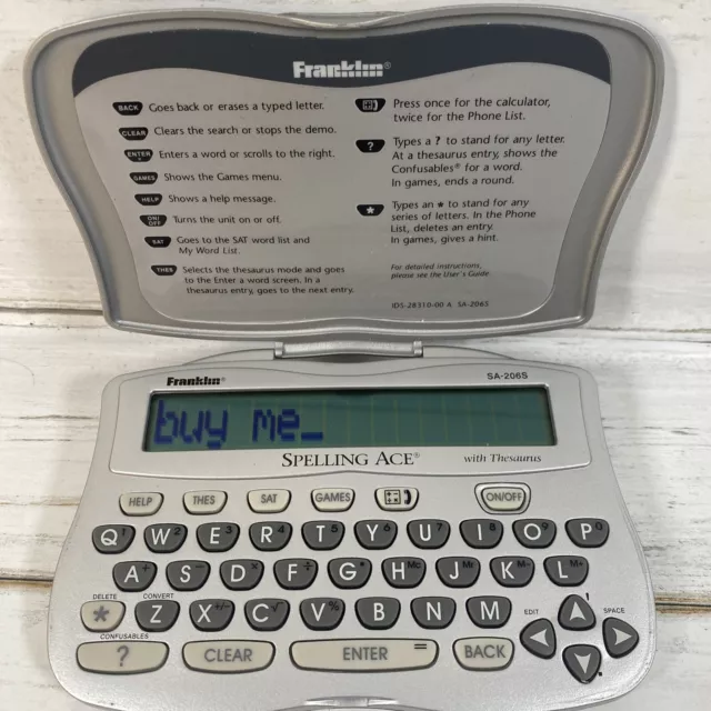 Franklin Spelling Ace & Thesaurus SA-206S TESTED Electronic Dictionary Silver