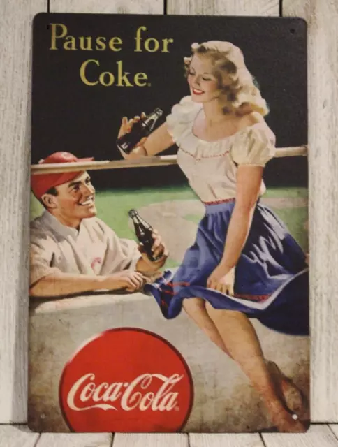 Coca Cola Tin Sign Coke Sexy Pinup Girl Metal Poster Vintage Style Baseball XZ