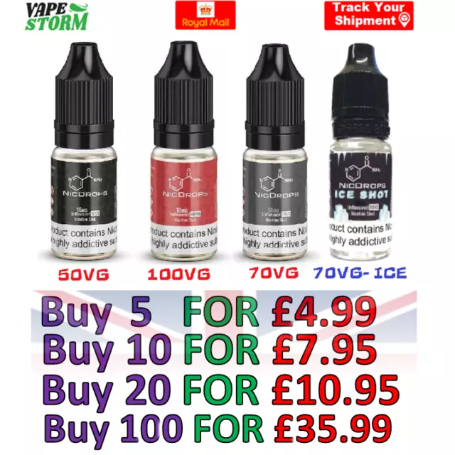 Nicotine Shots NicDrops Nic Shot Vape E Liquid 18mg/ml 70VG NicDrops - TPD