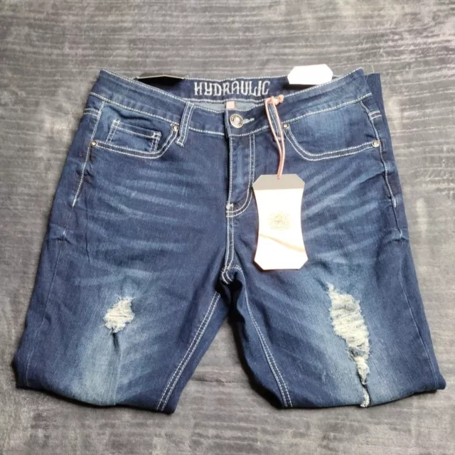 Hydraulic Skinny Jeans Size 11 Dark Wash Distressed Embroidered Pockets