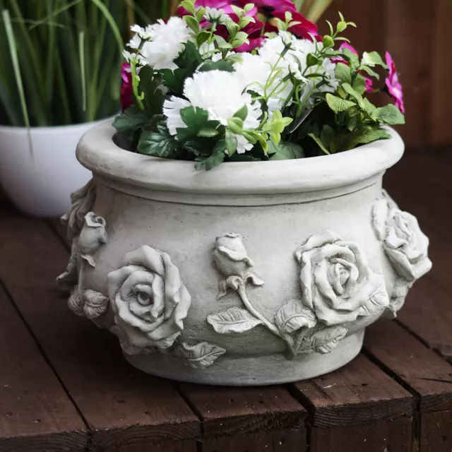 Beautiful Small Rose Design Pot Stone Cast Garden Planter 15kg by DGS Statues