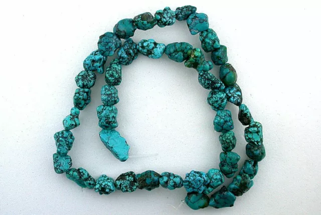 36.77 Gram 43 Nugget Sonoran Spiderweb Dark Blue Green Turquoise Gem Bead Strand