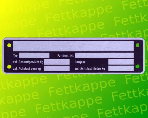 Blanko Typenschild Anhängertypenschild Neutral Anhänger - Typ 1