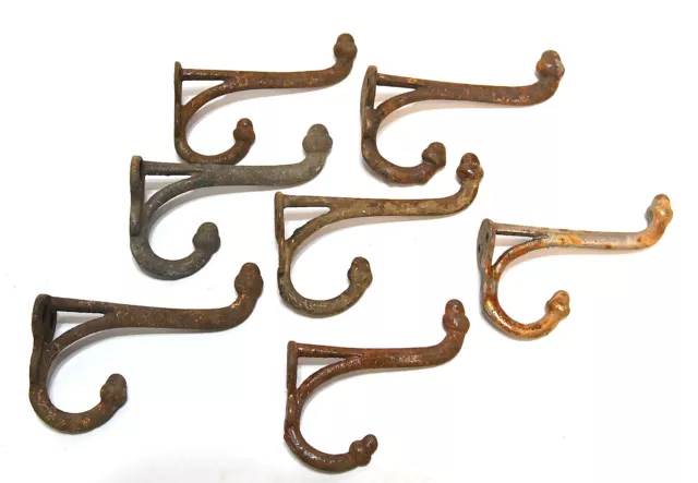 7 Vintage Metal Acorn Tip Wall Coat Or Hat Double Prong Hooks