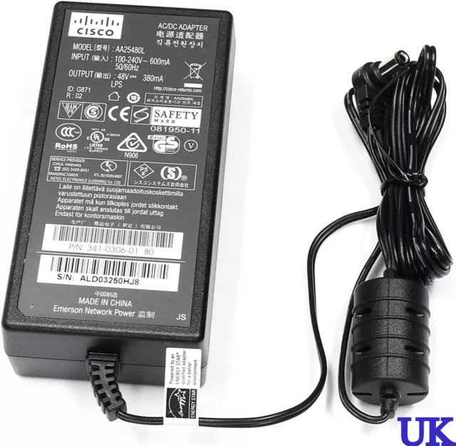 Genuine Cisco AA25480L , 48V 380mA  AC/DC Adapter Aironet IP Phone Power Supply