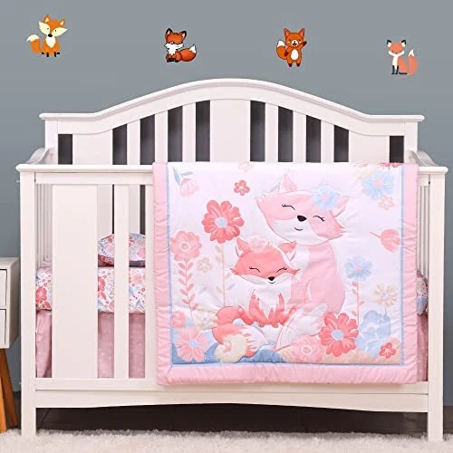 Pieces Fox Crib Bedding Sets for Boys and Girls | Baby Bedding Set of 4 Pink