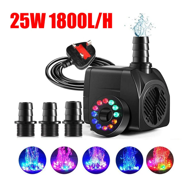25W Electric Water Feature Pump Fountain Outdoor Garden Fish Pond 12 LED UK