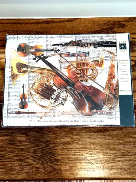 LADY CLARE PLACEMATS SET of 4 MUSIC VIOLIN CLARINET FRENCH HORN SAX NEW NIB
