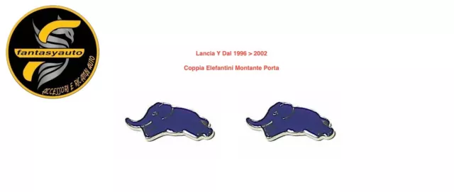 Lancia Y Dal 1996 - 2003 Coppia 2 Stemmi Elefantini Blu Montante Porta Dx = Sx