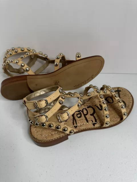 Sam Edelman Eavan Leather Studded Beige Or Tan Gladiator Sandals Size 7.5