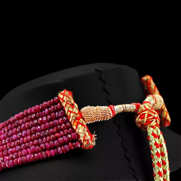 World Class Precious 897.00 Cts Natural Red Ruby 8 Line Real Beads Necklace (Rs) 3